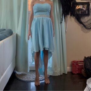 Light Blue Strapless High-Low Dress